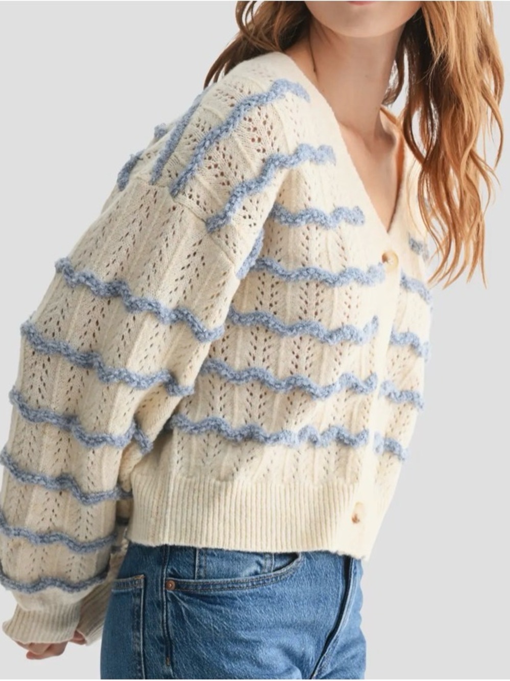 "All in Favor" Wavy Striped Pointelle Cardigan from Nordstrom BNWT size Small